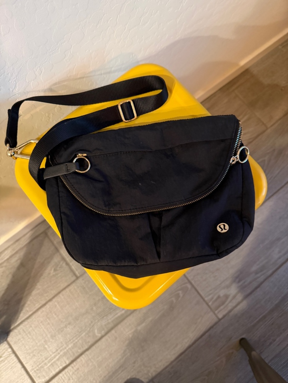 lululemon athletica Black Crossbody Sling with Gold Hardware